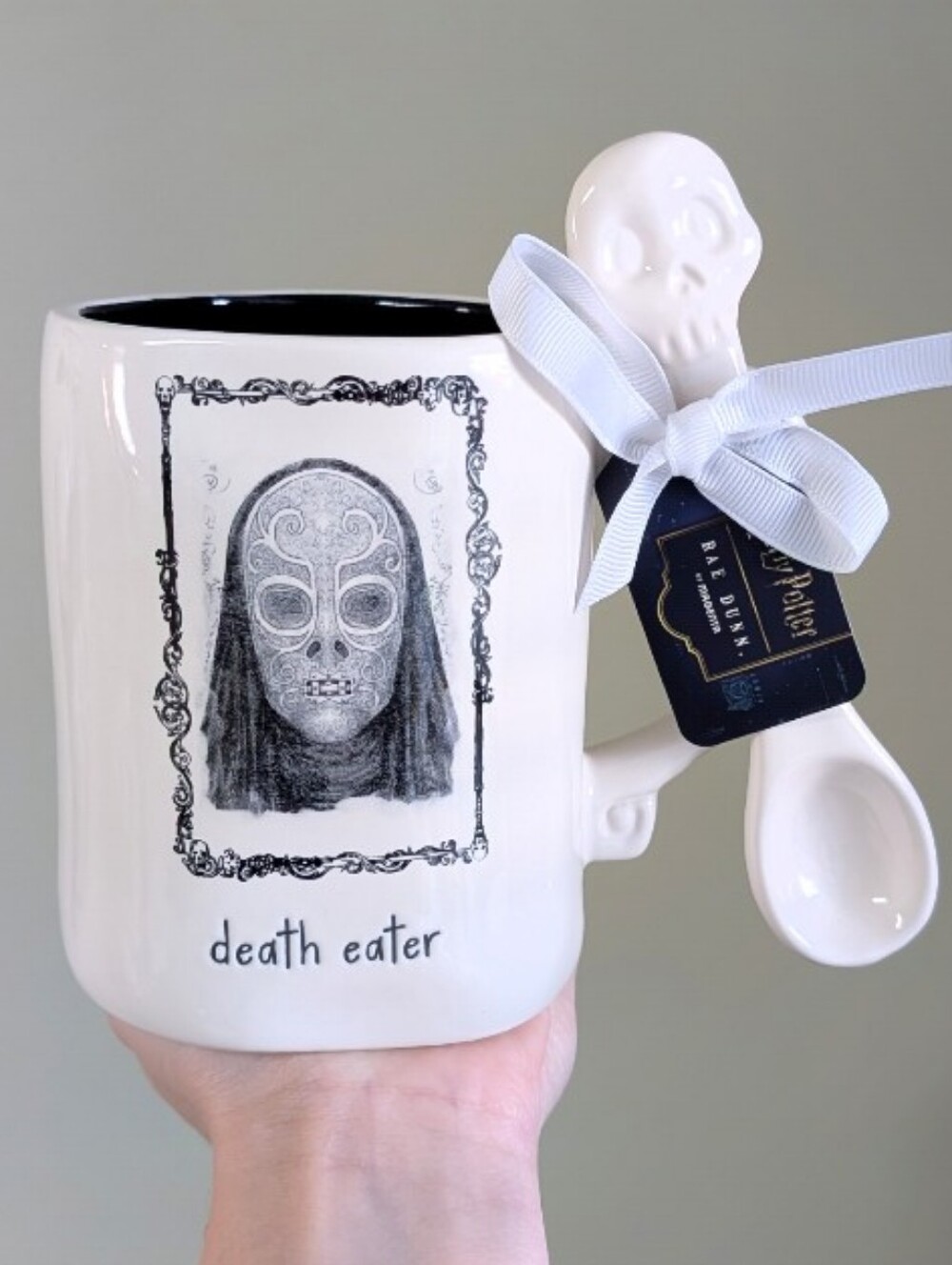Rae Dunn x Harry Potter DEATH EATER Mug and Spoon Set, Scrool Design Handle 💀